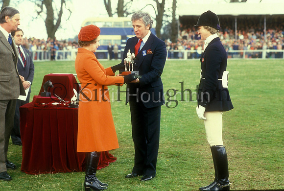 Trophy presentation by HM the Queen to John Burbidge of SR Direct Mail, Lucinda Green's sponsor along with LucindaEV73-34