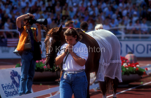 Morgat with groom World Equestrian Games 1990 SJ117-06-24.JPG