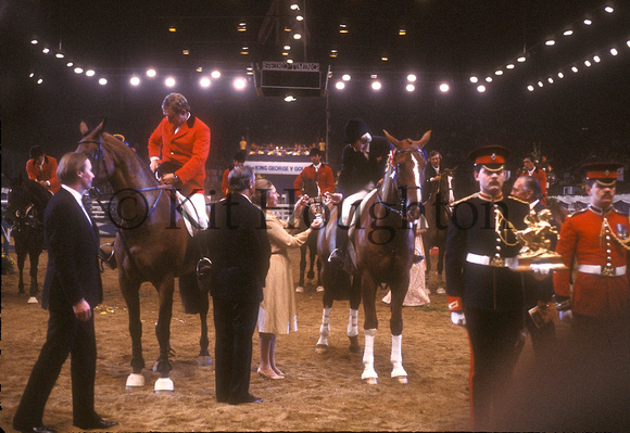 Princess Anne presents the Queen Elizabeth II trophy to Liz Edgar on Forever;Royal International Horse Show 1981 SJ08-01-14