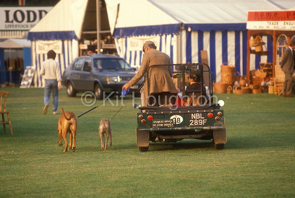 Lord and Lady Hugh Russell Walking the dogs from a mini moke EV203-12-13